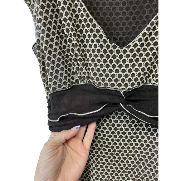 Vintage Y2K Max Edition Brown Polka Dot Empire Waist Split Short Sleeve Dress XS - Picture 5 of 15